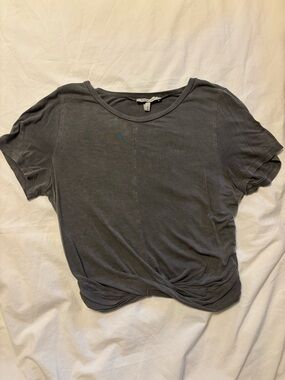 Cozy Casual Charcoal Twist-Hem Crop Tee